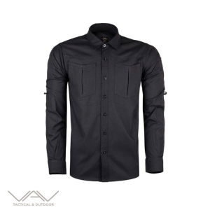 VAV Uzun Kol Pamuklu Gömlek Tactek-04 Siyah S