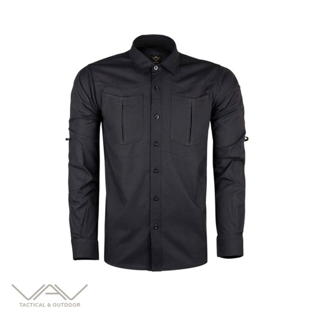 VAV Uzun Kol Pamuklu Gömlek Tactek-04 Siyah XS